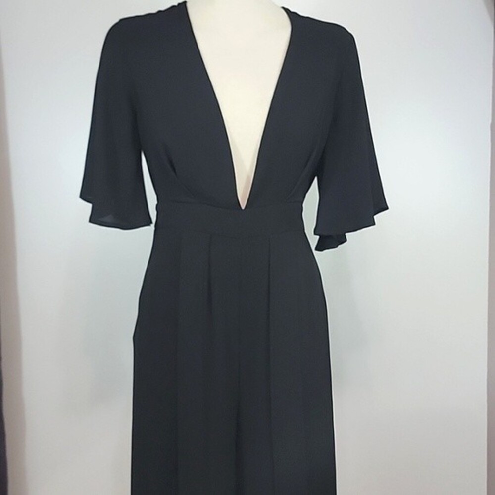 NUDE Deep V-neck Flowy Wide Leg Jumpsuit size L